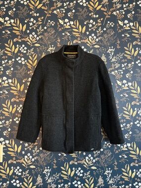 Giesswein Black Grey Boiled Wool Stand Collar Pea Coat Size 44 or US 12